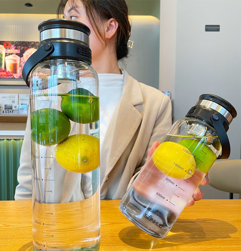 特百惠商城同款2022新款网红刻度玻璃杯超大容量水杯女高颜值杯子学生
