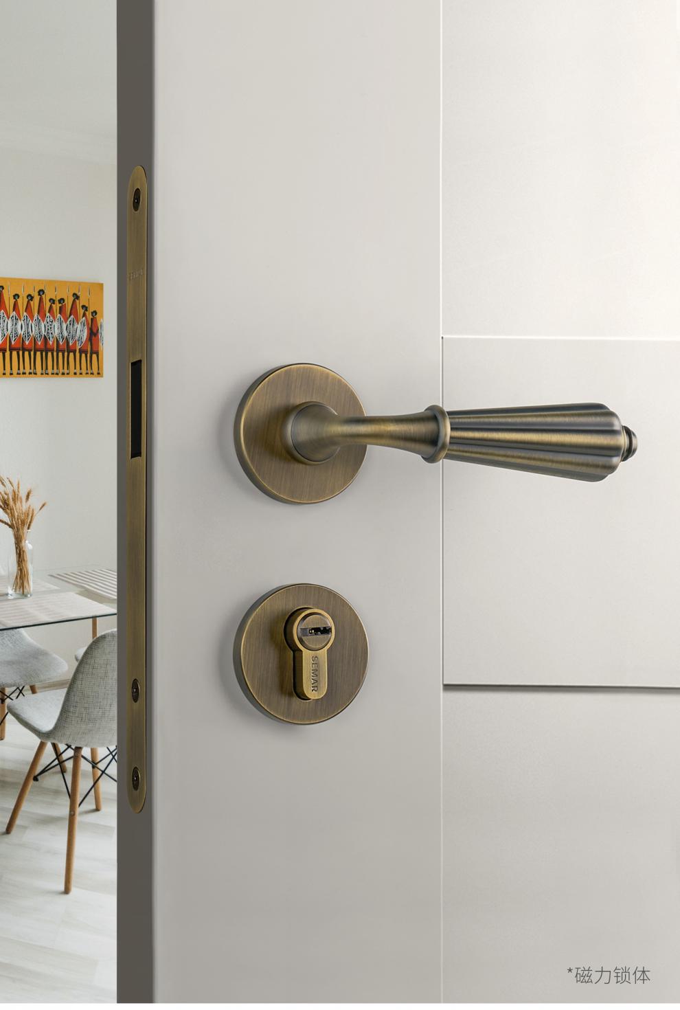 京选好货意大利semar西玛青古铜复古静音门锁田园风简约磁力卧室门