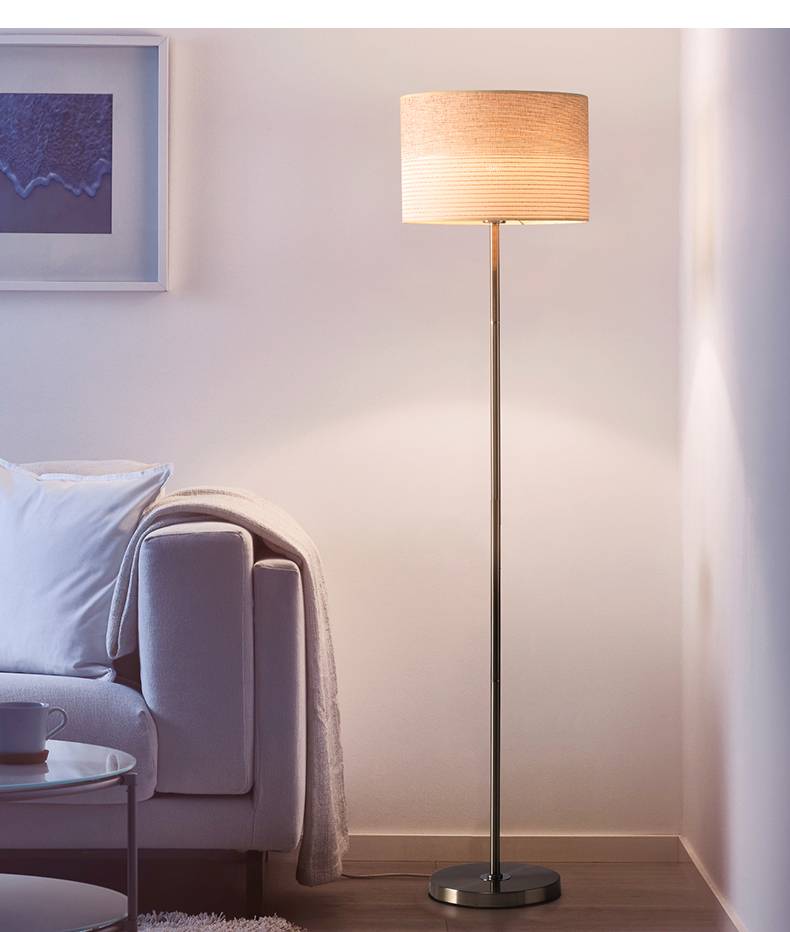 落地灯卧室床头温馨可调光简约现代遥控led客厅书房立式台灯亚麻不带