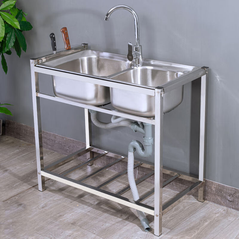 洗菜盆不锈钢洗手盆水槽双槽盆厨房水槽洗菜池洗碗盆带落地支架水槽带