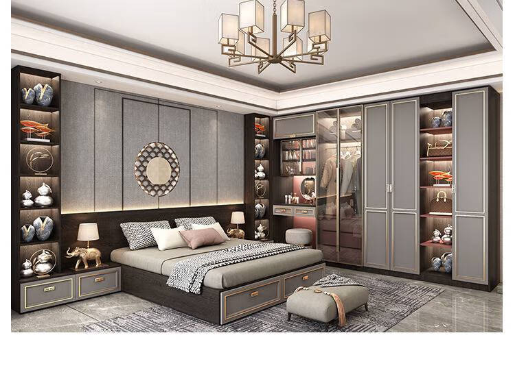 开放式衣柜l型 新中式整体衣帽间轻奢家用卧室转角衣柜现代简约玻璃门