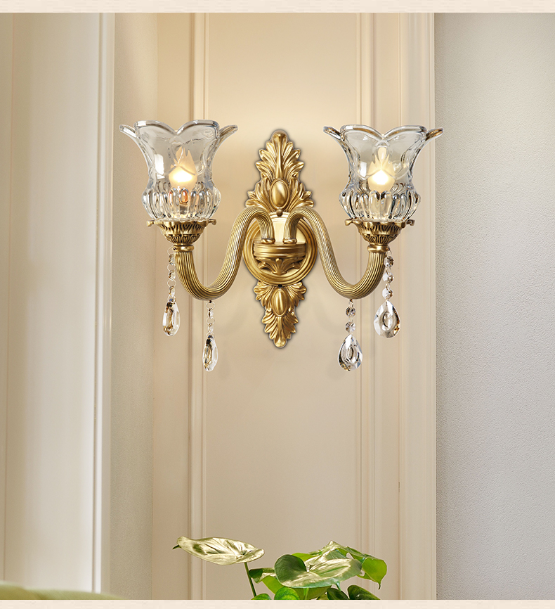 莎姆尔轻奢品牌法式全铜水晶壁灯简欧壁灯欧式艺术卧室客厅双头餐厅单