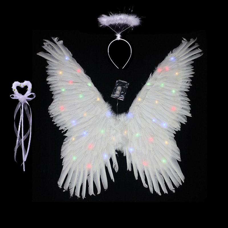 迪士尼品牌翅膀儿童玩具大号白色羽毛天使蝴蝶款婚纱摄影道具仙女公主