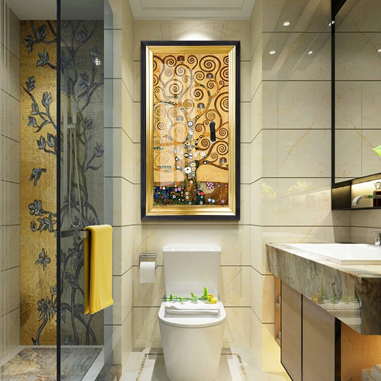 卫生间装饰画壁挂晶瓷画轻奢麋鹿浴室厕所免钉防水进门玄关壁挂画酒
