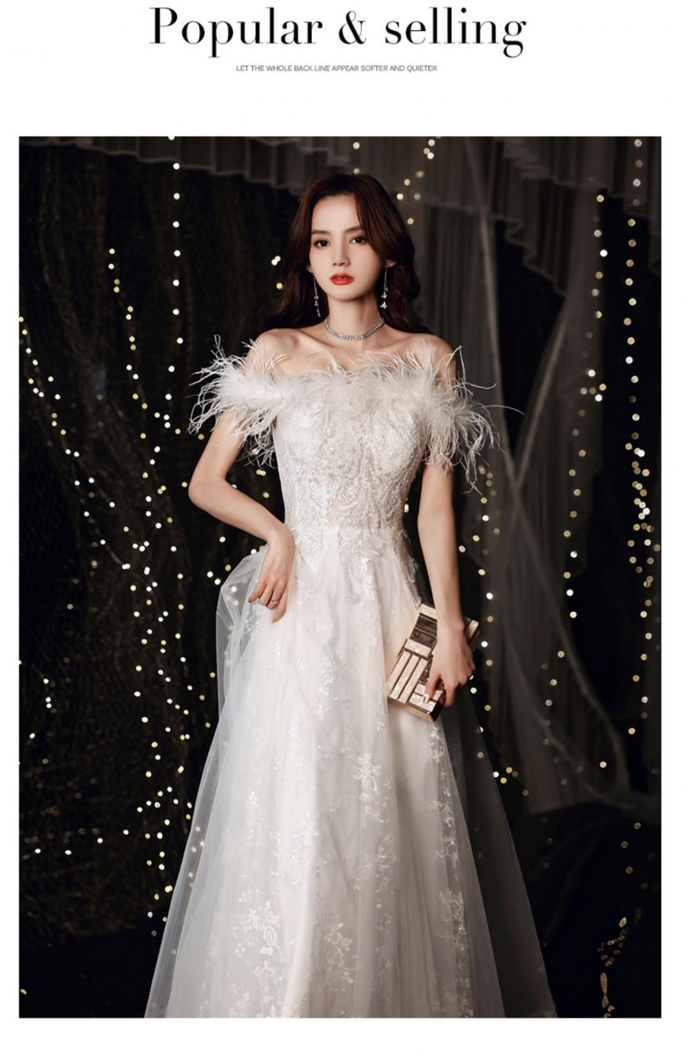 罗蒙romon宴会晚礼服白色2022新款仙气主持年会结婚敬酒服长裙学生