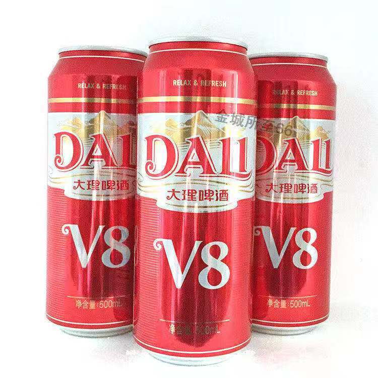 大理v8啤酒500ml12听罐装整箱云南大理嘉士伯国产淡爽啤新货原味