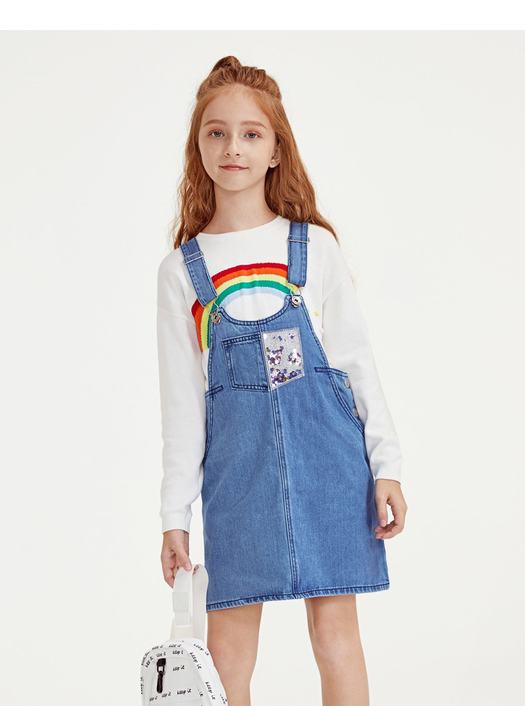 balabala儿童连衣裙女童公主裙春装大童牛仔背带裙百搭时髦洋气女