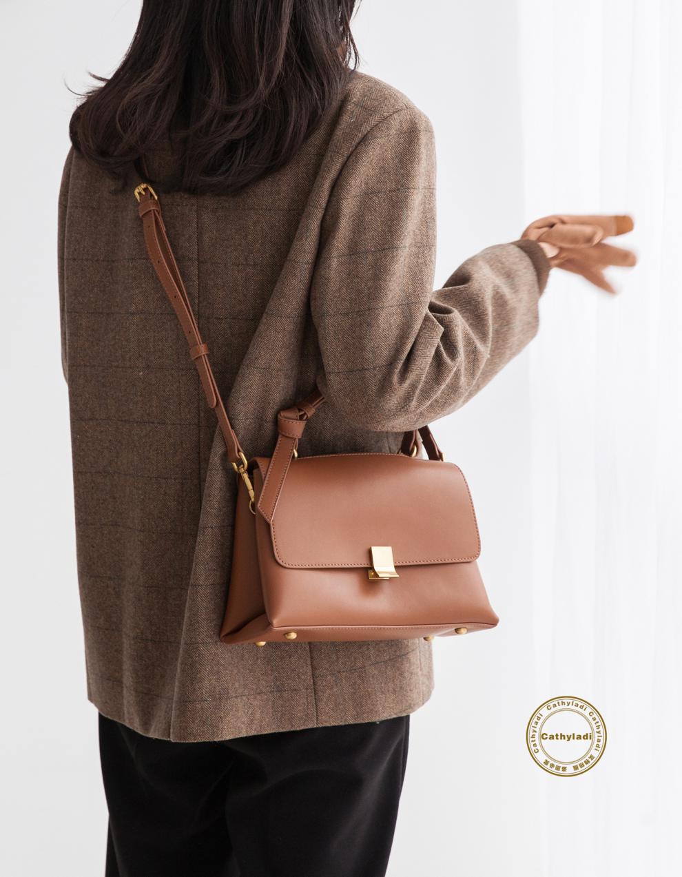 cathyladi真皮单肩包女2020新款时尚百搭简约手提包女