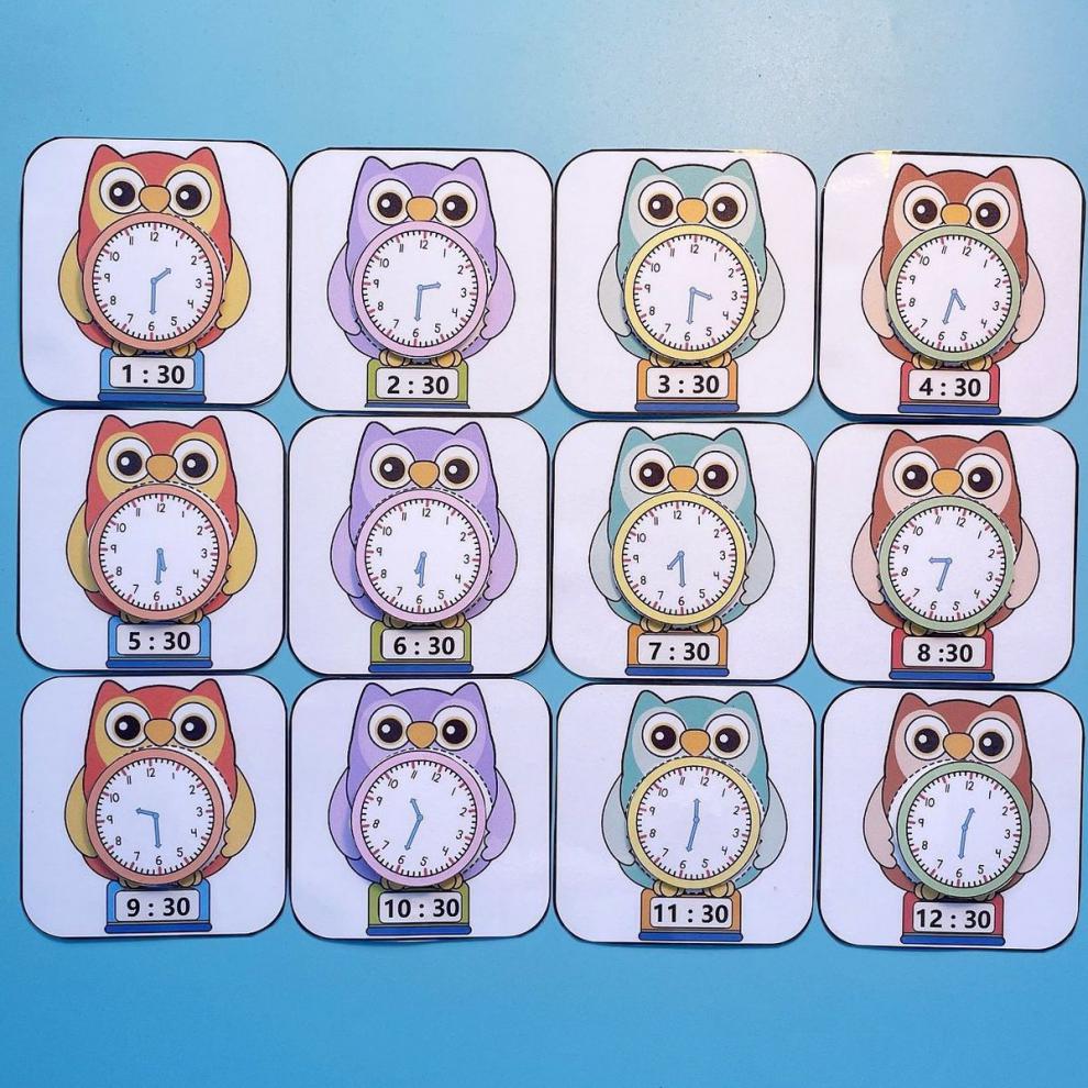 幼儿园区域材料中班大班自制玩具时钟配对游戏认识时钟启蒙 粉色蛋糕