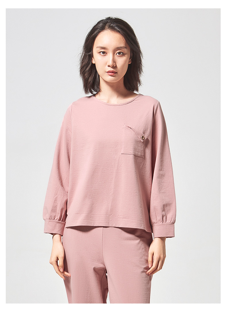铜牛春季新款棉皱船领女家居服上衣简约长袖衫vs116绿色16590