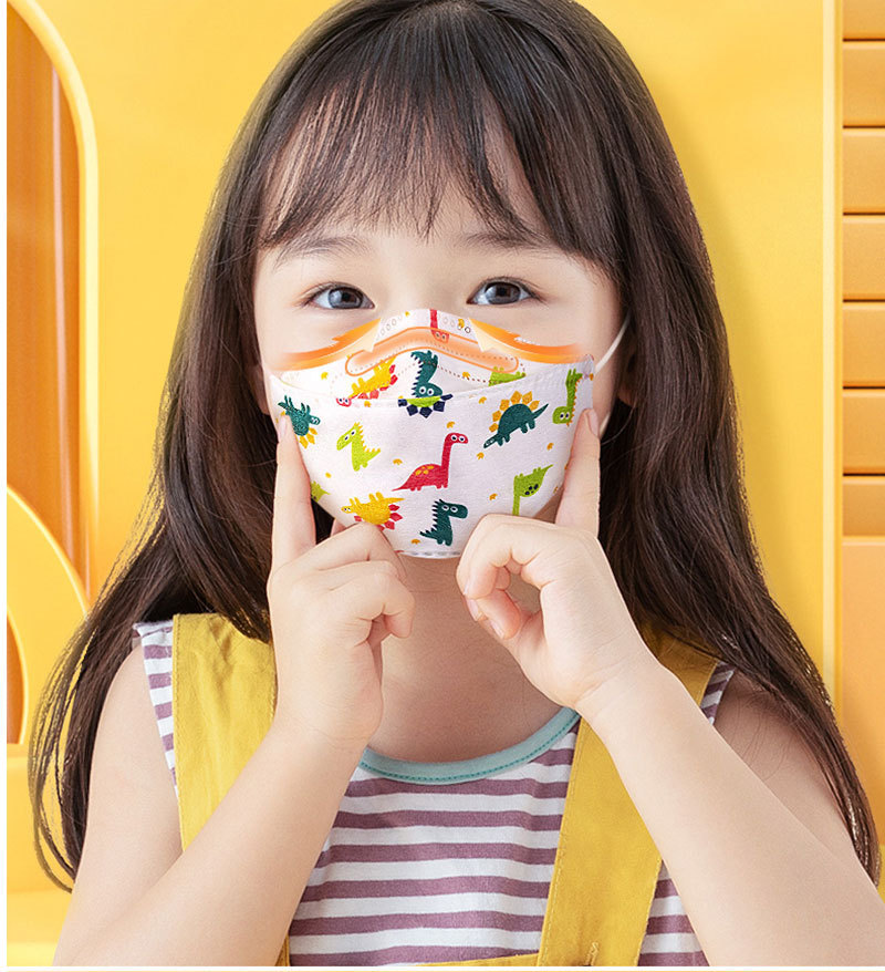 战立克柳叶形一次性防护口罩适合幼儿园儿童3-6岁3d立体防护口罩鱼嘴形日常轻薄透气 女孩【200片】图案随机儿童3D口罩