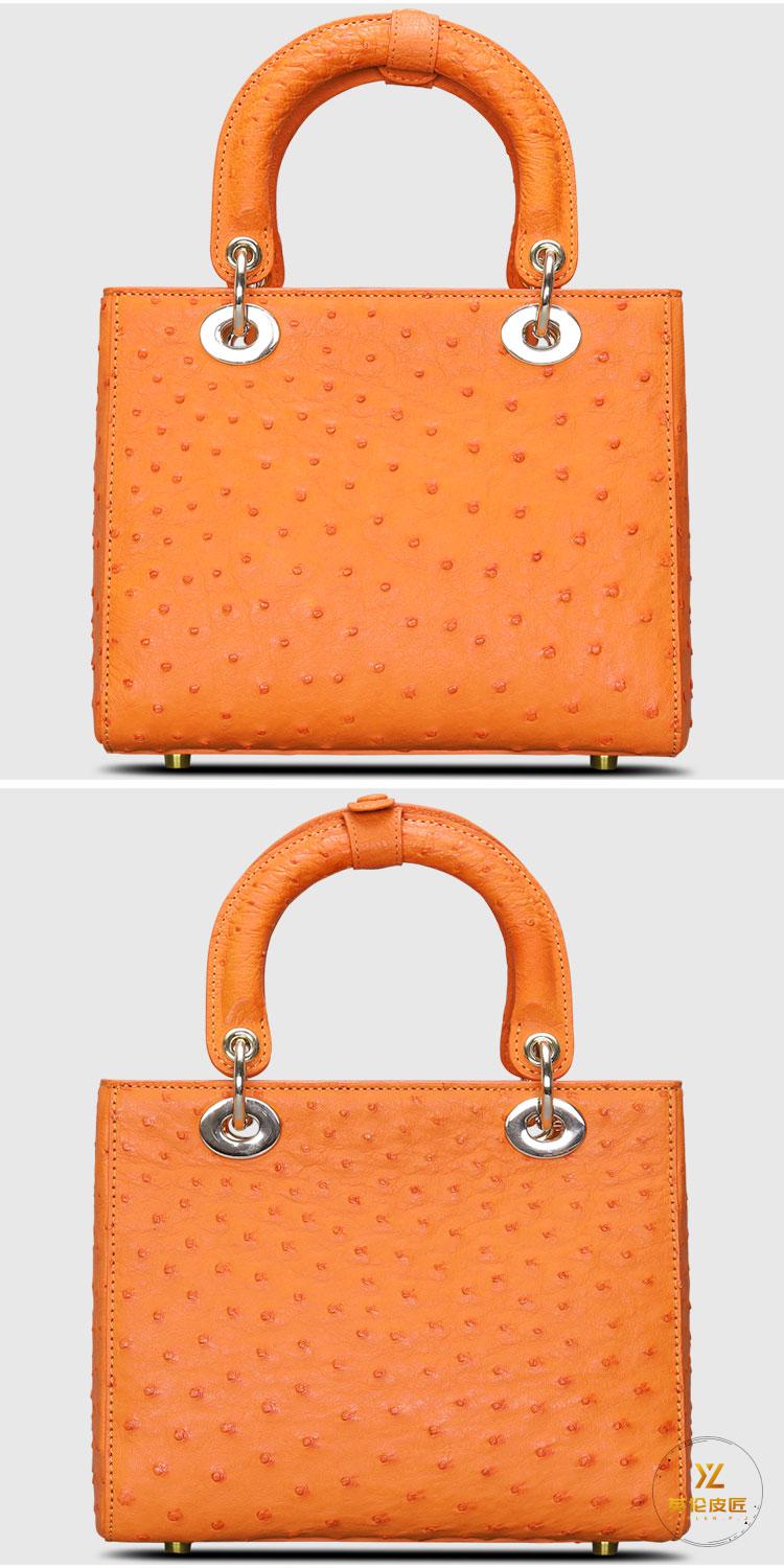 英伦皮匠轻奢品牌鸵鸟皮女包真皮时尚小众戴妃包休闲大气手提包软皮大