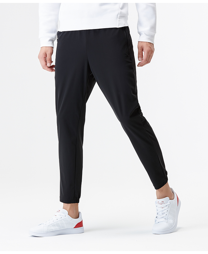 安踏运动裤男夏季男裤薄款速干直筒长裤官方旗舰男士束脚九分裤子 黑