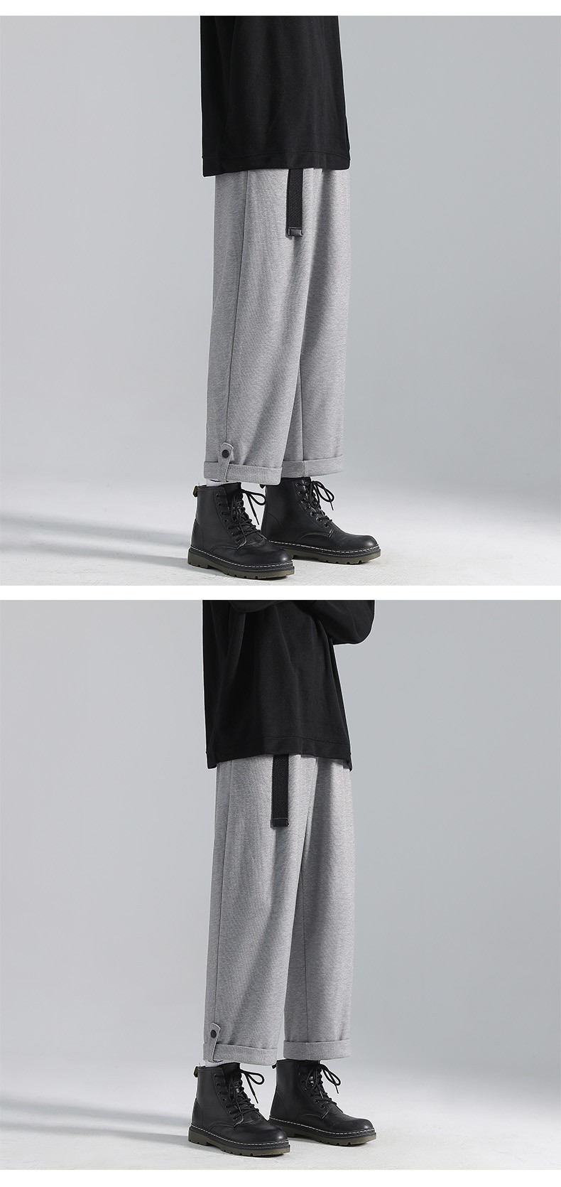 显高裤子男士春秋冬季潮流百搭大码宽松加绒加厚直筒休闲毛呢长裤灰色