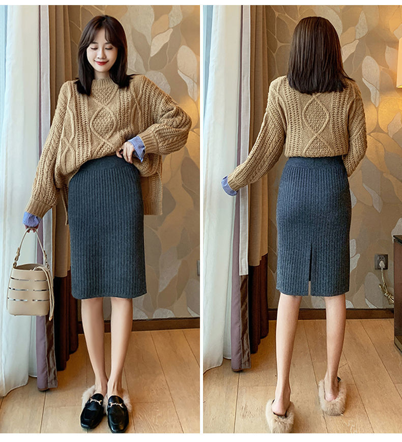 半身裙女高腰加码针织春秋季显瘦遮胯黑色90厘米长m80100斤穿