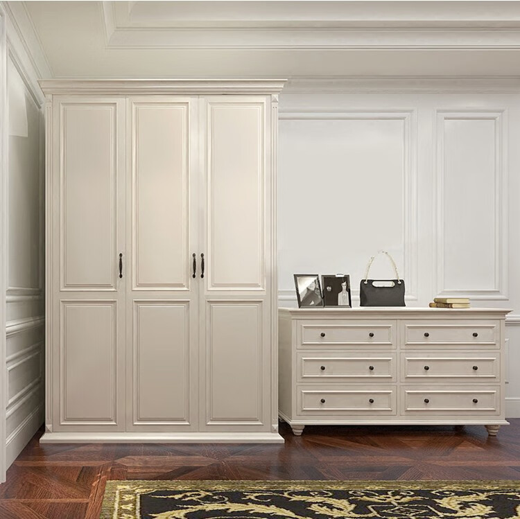陶灵星美式实木衣柜欧式多功能组合衣橱现代卧室简约轻奢大衣柜白色