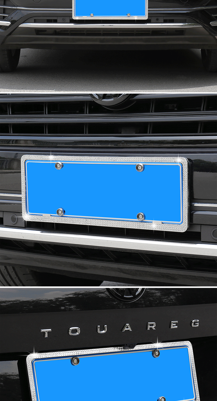 达珀德适用于大众碳纤纹车牌架合金闪水钻牌照框托外饰改装专用途锐