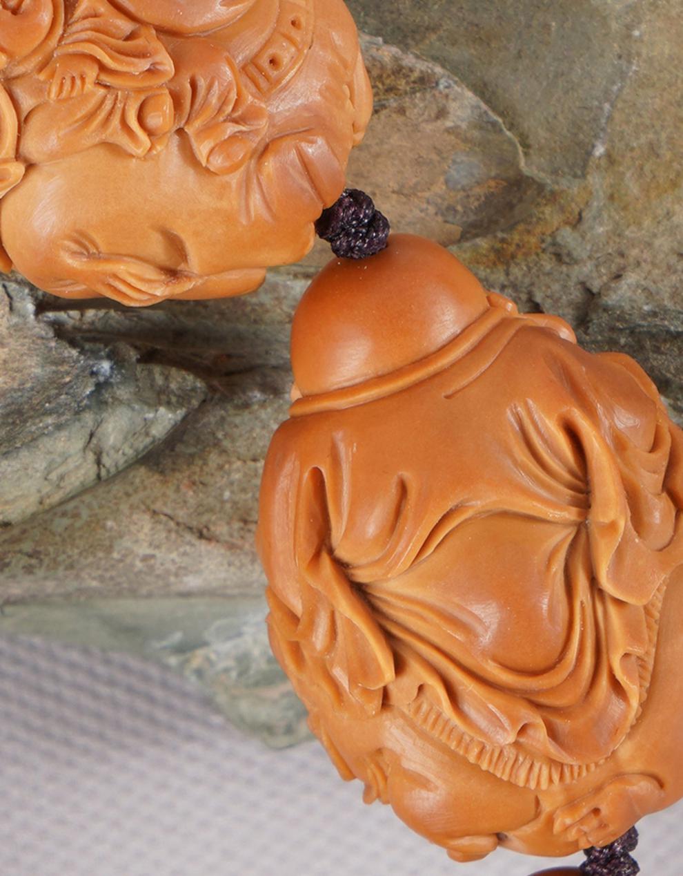 橄榄核弥勒佛手串橄榄核手串纯手工弥勒佛22老油核舟山苏工南工核雕手