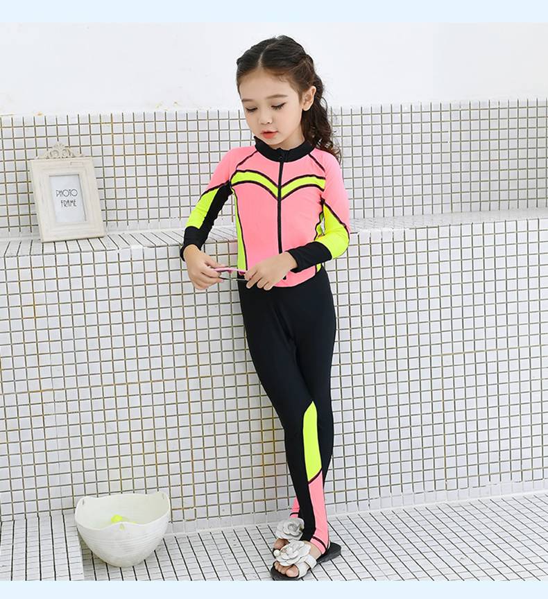 女童速干潜水服儿童泳衣女孩连体长袖长裤女童公主防晒速干潜水服亲子