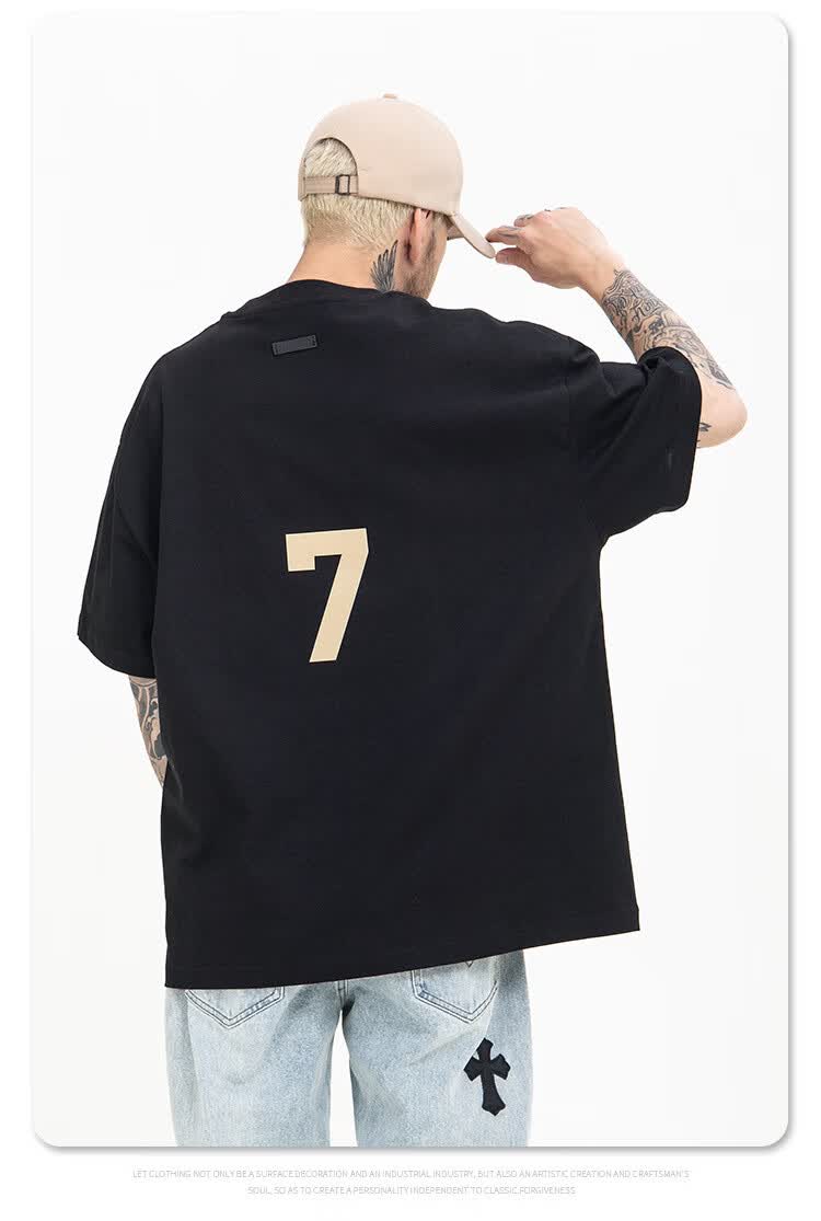 第七季主线fog数字7植绒短袖t恤宽松休闲百搭涛牛广州产地男t恤黑色m