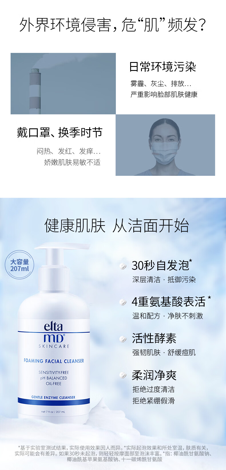Elta MD安妍科泡沫洁面乳洗面奶清洁毛孔补水控油深层男女适用敏感肌适用 【温和不刺激】氨基酸洁面207ml  1