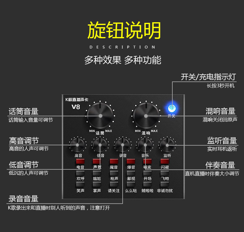 華為huawei適用v8聲卡套裝主播直播設備變聲器主播唱歌麥克風話筒聲卡