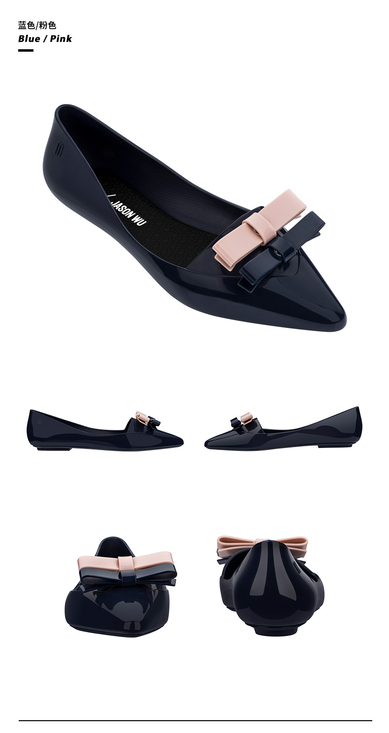 melissa梅丽莎jason wu合作款舒适低跟双色蝴蝶结尖头单鞋32740 蓝色