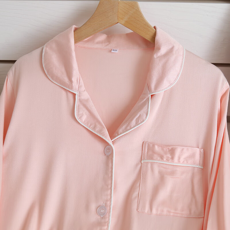 日系春夏秋情侣人棉贡缎睡衣薄款长袖绵绸男女士家居服柔软两件套 女