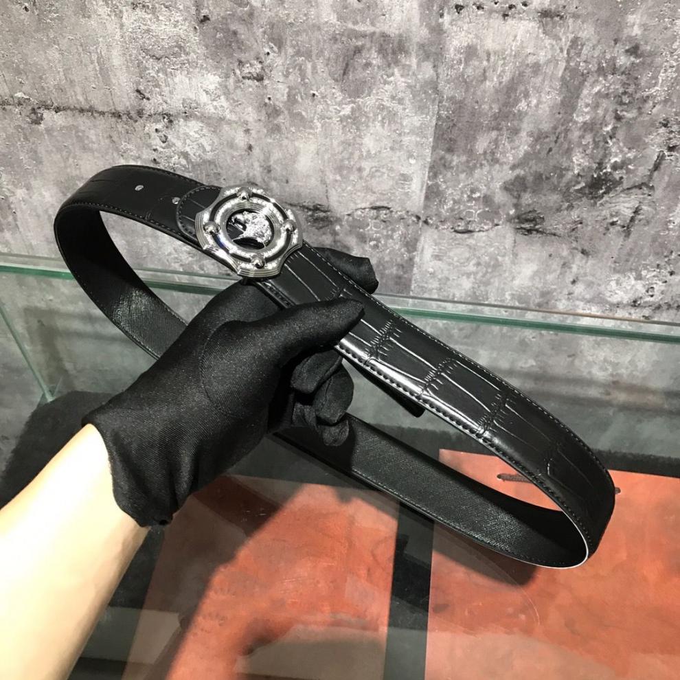 老鹰头 实心纯铜扣头 皮带 腰带 鳄鱼纹 牛皮 潮男 黑色 平滑扣 黑皮