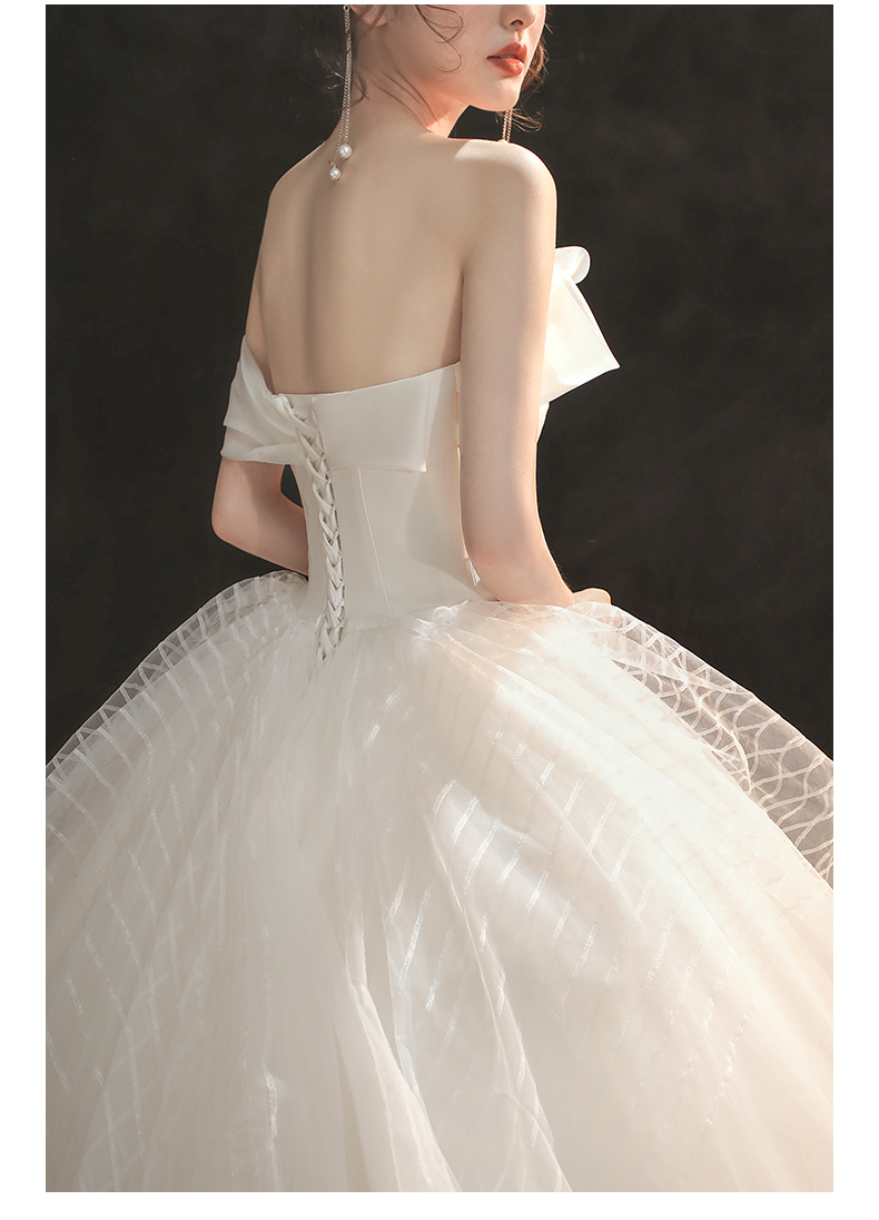 罗蒙romon法式赫本轻婚纱韩版新款新娘公主风主纱2022一字肩拖尾简约