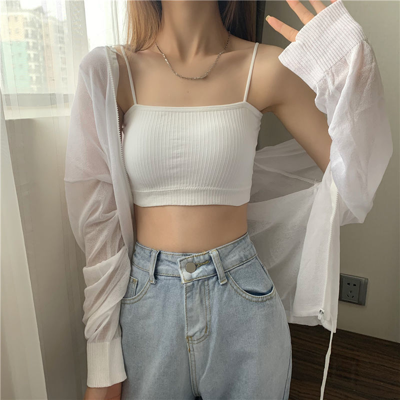 娴妃2件装内衣女学生韩版初中生少女美背吊带小背心女士内穿裹胸抹胸