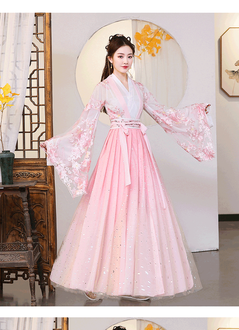 古装汉服女初中生古代古装衣服女学生初中生齐腰汉服仙女裙网纱中国风