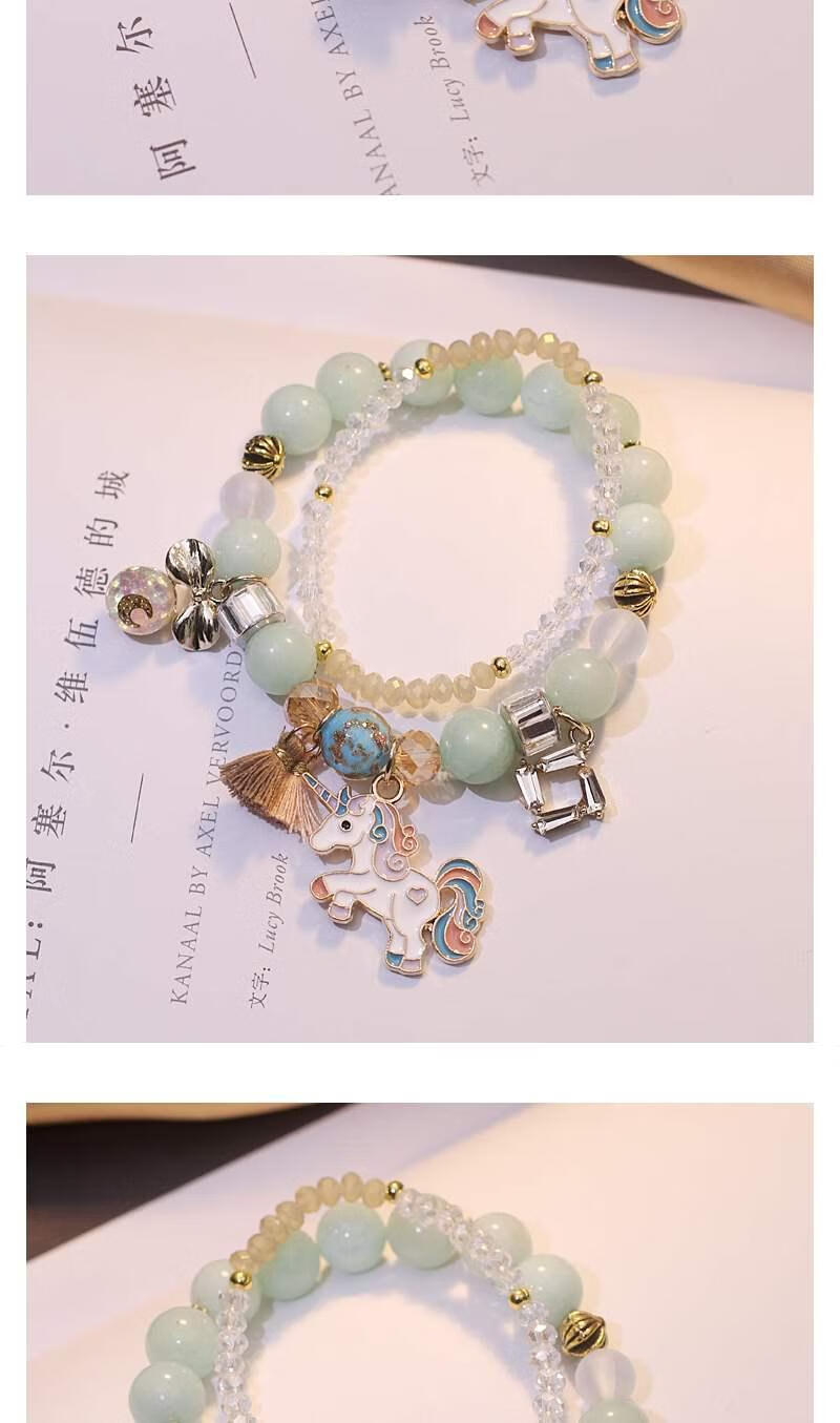 韩版新款森系可爱独角兽串珠手链女学生闺蜜水晶手链手串简约手环单层