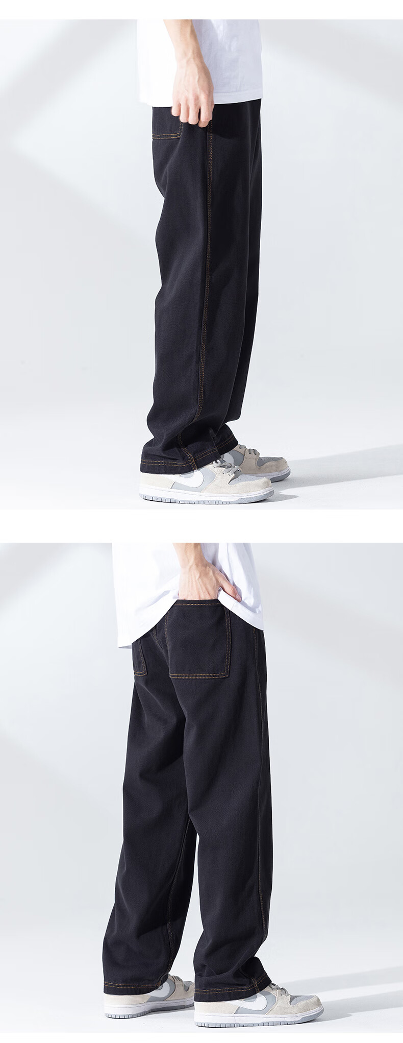 法国cebrodz美式街头hiphop牛仔裤男ins潮欧美高街宽松直筒坠感阔腿