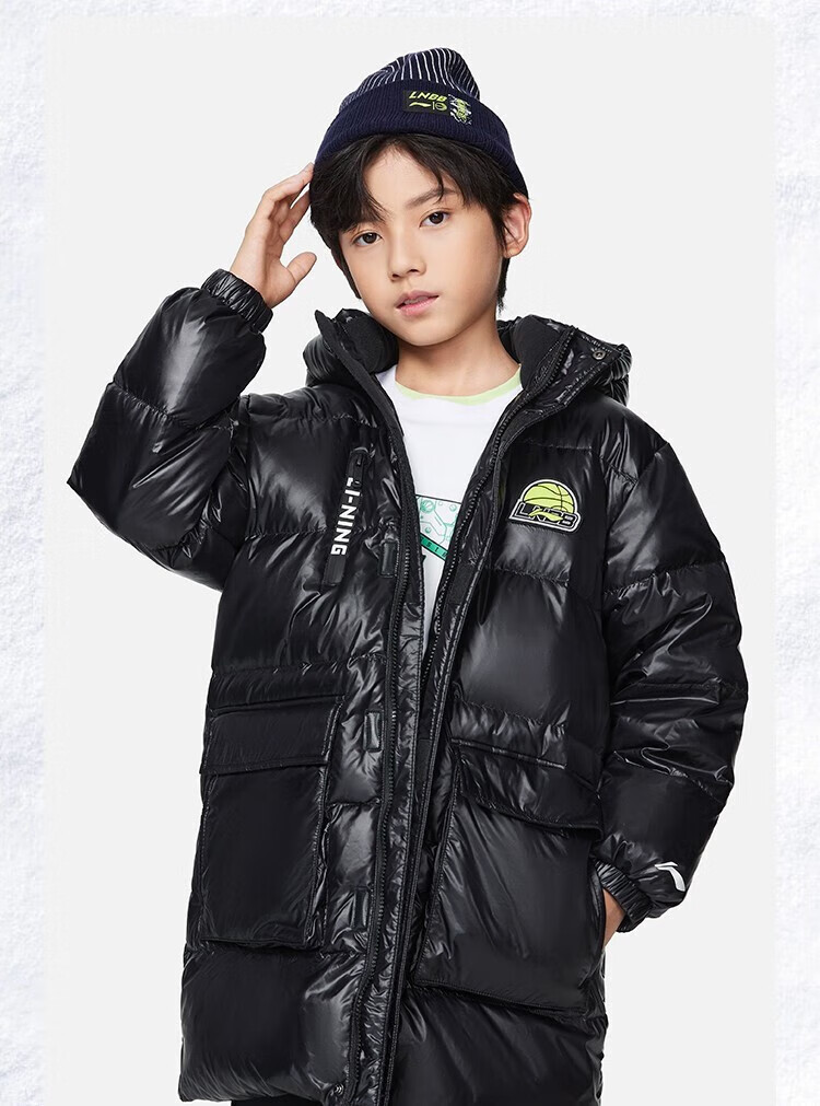 李宁童装儿童羽绒服男女大童22年篮球系列经典宽松鸭绒中长款羽绒保暖