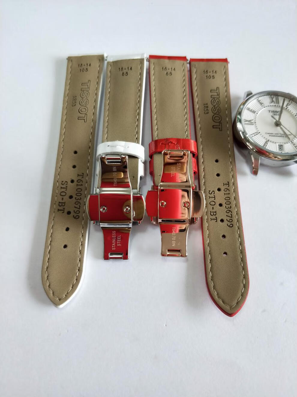 适用天梭1853手表t099杜鲁尔系列女表专用珠光表带 14 16mm 红色皮带