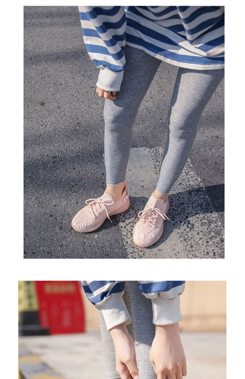 椰子鞋350女2022春夏韩版透气飞织运动鞋女ins休闲跑步鞋布面女鞋浅灰