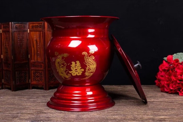 加厚镀锌高脚红色痰盂结婚新娘陪嫁搪瓷痰盂儿童成人尿盆座便器子孙桶