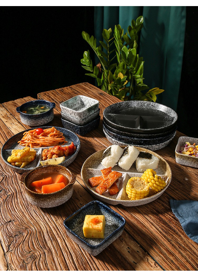 日式餐具一人食分格餐盘家用套装减脂大人分餐制早餐定食分隔盘子宅寂