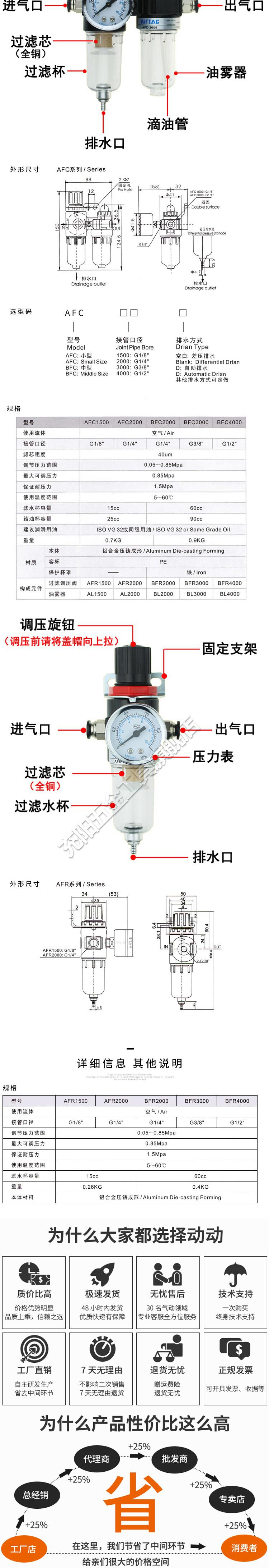 气源处理器二联件afc2000气动油水分离空气过滤器afr2000 al2000 afc