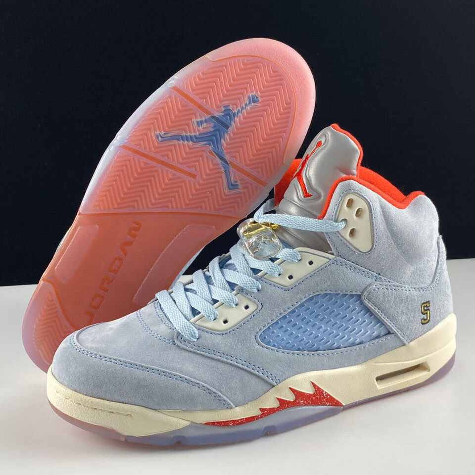纯原级aj5冰蓝高帮休闲百搭乔5男女情侣球鞋学生党时尚设计冰蓝36