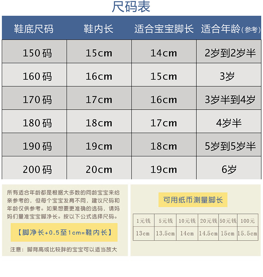 儿童拖鞋码数对照表图片