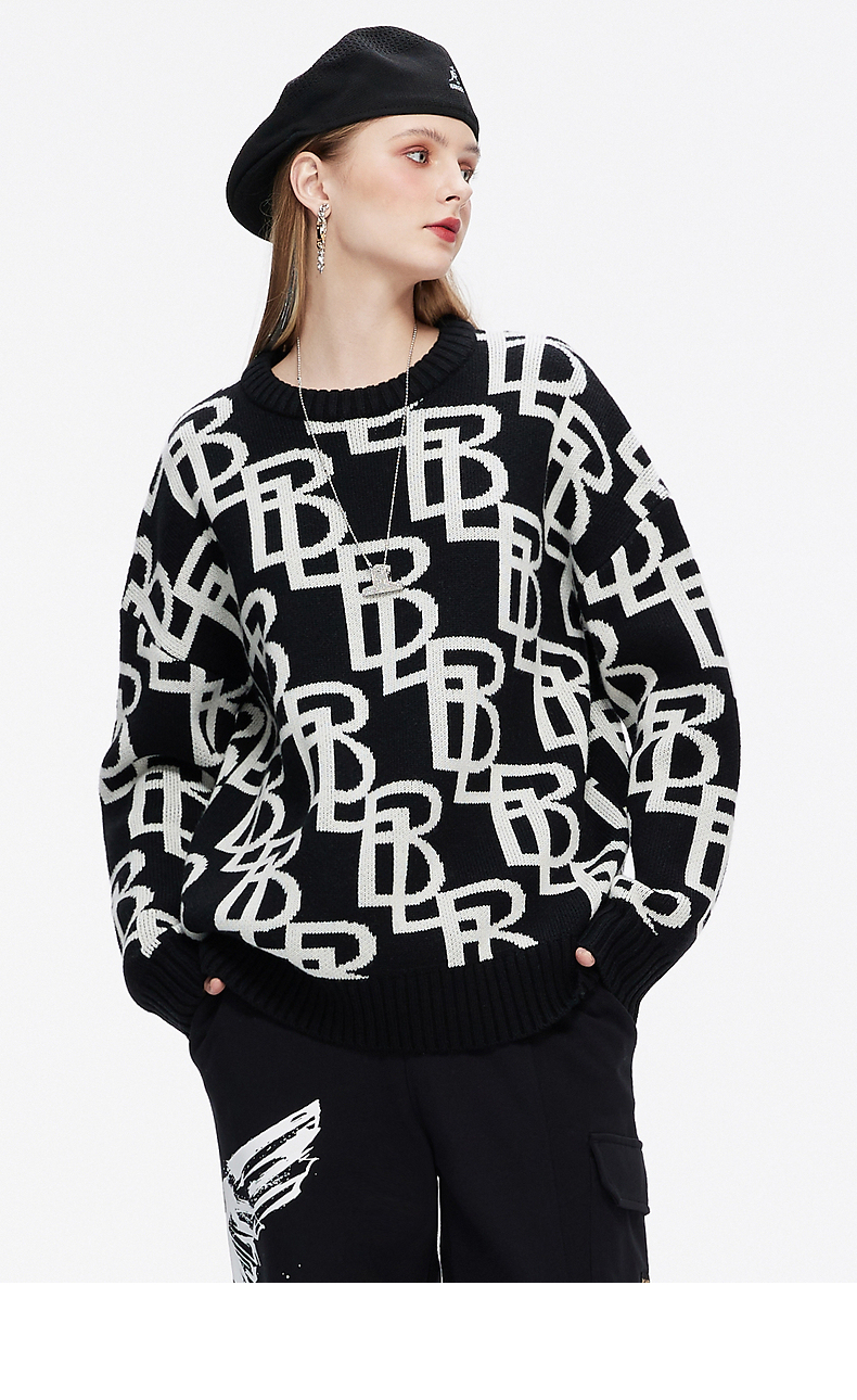 boylondon旗舰2021冬季新款满幅字母针织衫男女外套506002黑色s