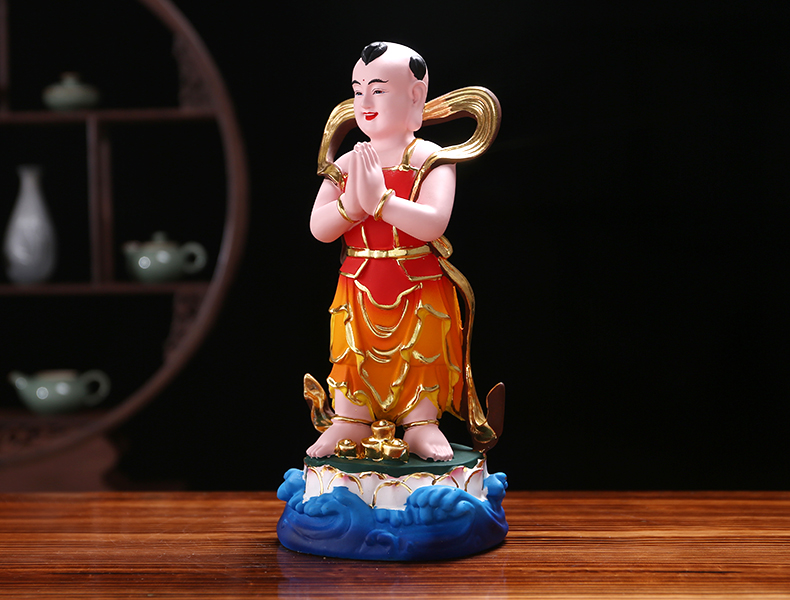 金童玉女摆件供奉家用善财童子龙女居家客厅树脂佛像童男童女 12英寸