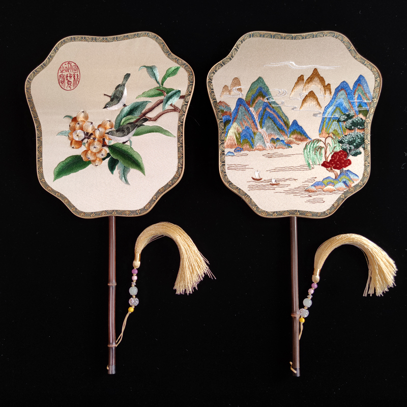 2022新款团扇古风仙气苏州刺绣双面异色异绣湘妃竹团宫扇紫竹扇子中式