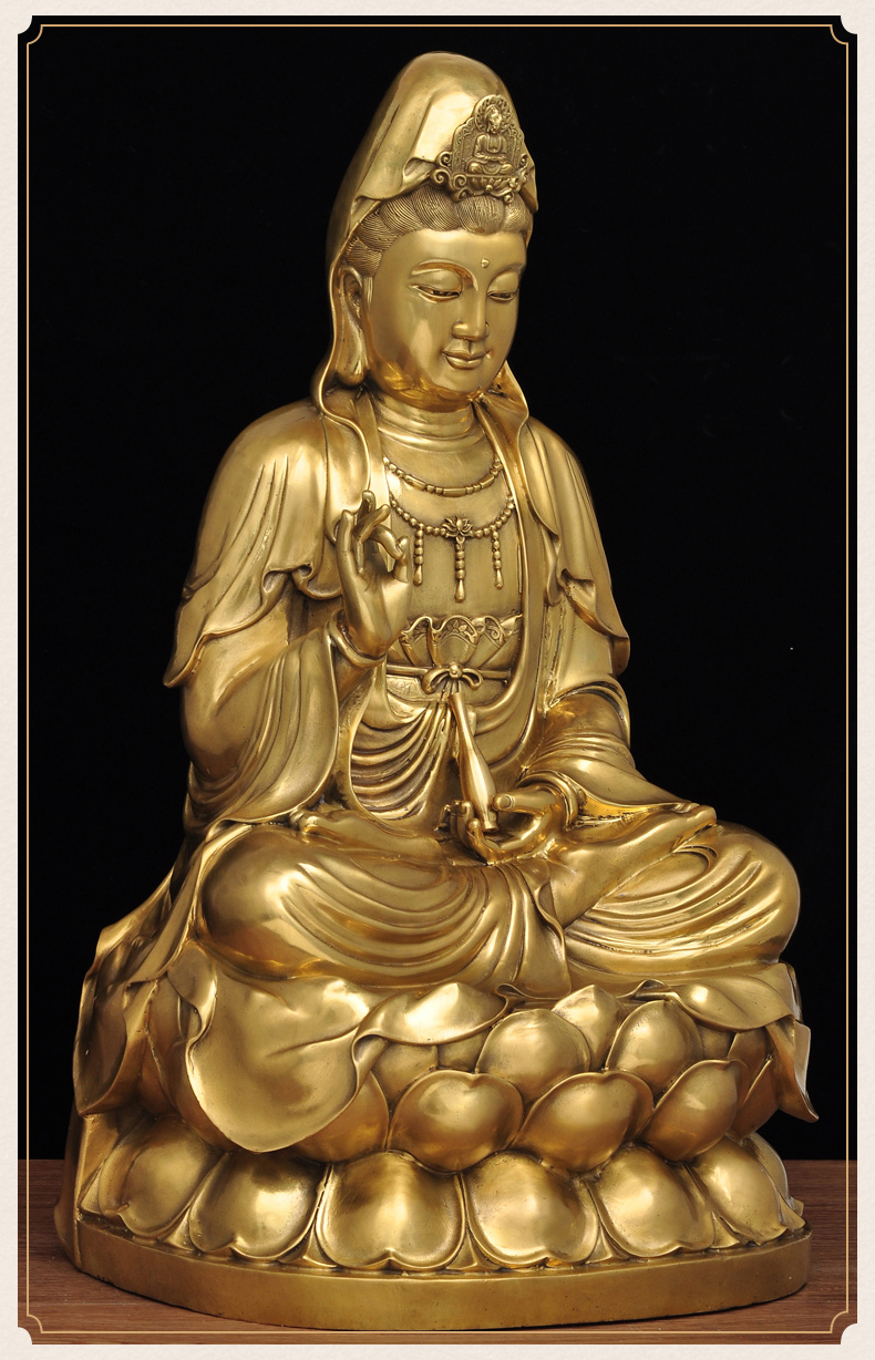 全铜南海观世音菩萨摆件铜观音坐莲像大号佛像家用寺庙佛堂供奉 68