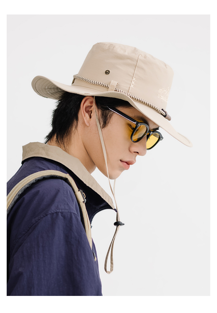 渔夫帽男大号胖子大头围日系户外抽绳露营钓鱼帽徒步帽女防风绳大沿帽