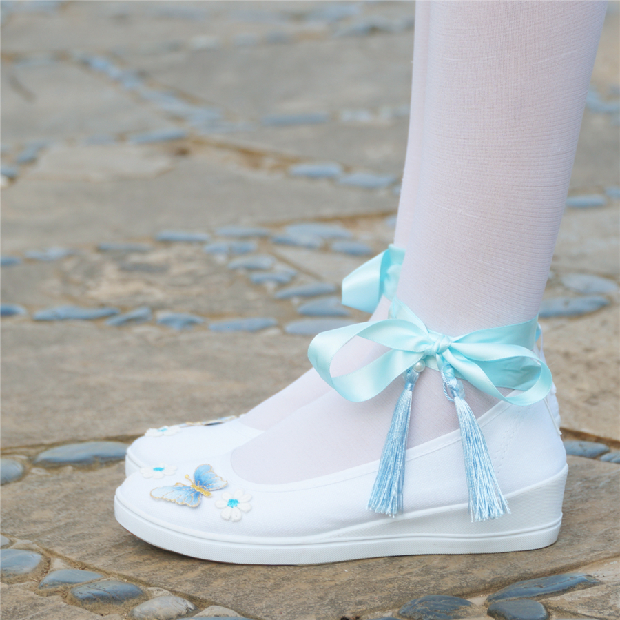 春夏季新款古装古风改良汉服鞋子女搭配古代元素绣花表演舞蹈 粉红色