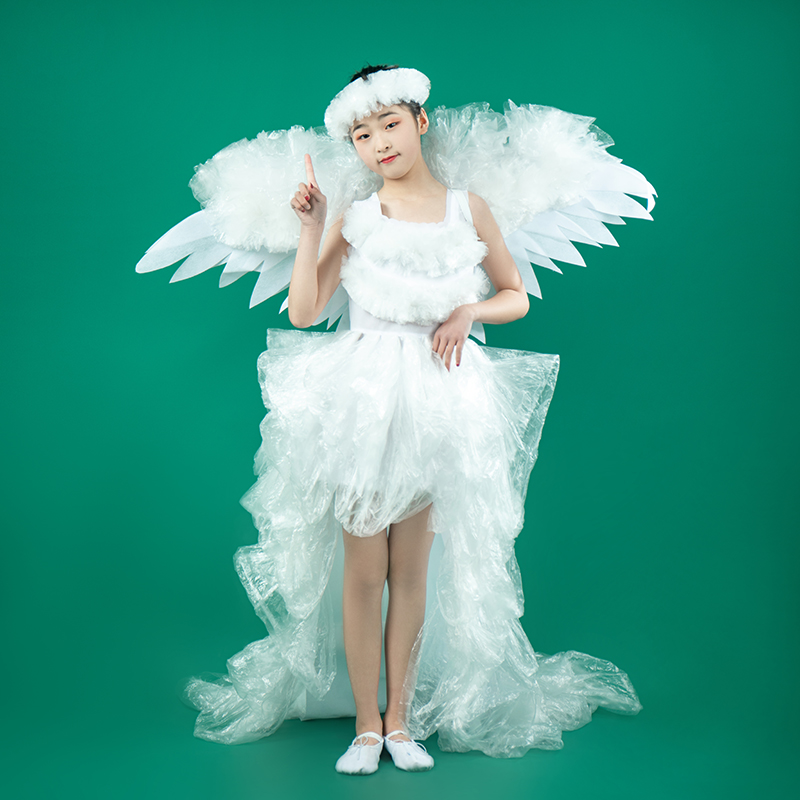 环保服装儿童时装秀服装儿童时装秀女diy表演服舞台演出手工天使公主