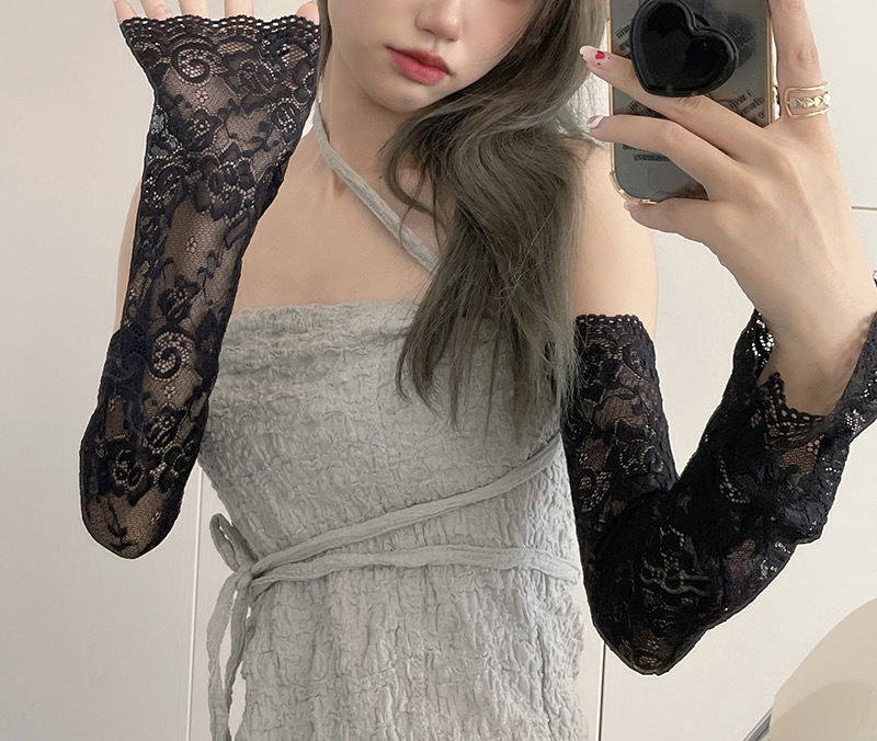 60navcon夏季薄款性感纯欲风蕾丝冰袖女透气开车护臂百搭防晒袖套